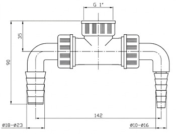 Syfon z podwójnymi przyłączami ro pralki i suszarki, odpływ DN25 - wymiarowanie
