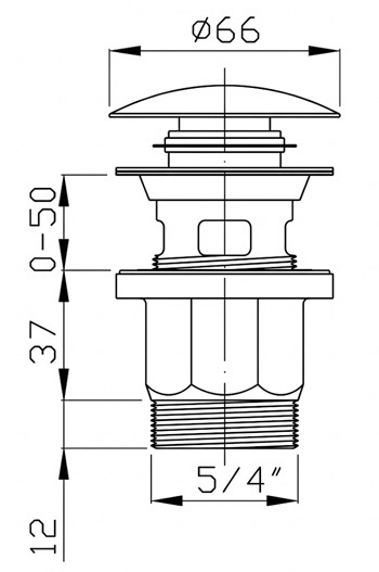 Korek klik-klak z przelewem i tuleją do umywalki- wymiary
