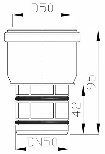 Adapter na bosą rurę 50/50 bez kielicha - wymiarowanie