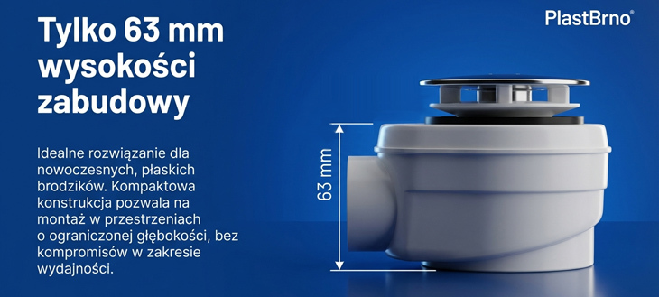 Syfon brodzikowy super niski 63 mm czarny grzybek EWBN542 Plast Brno