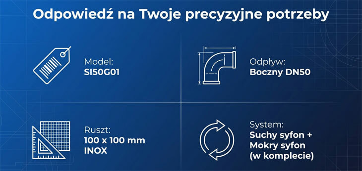 Wpust podłogowy boczny 50mm z zasyfonowaniem suchym i mokrym - PlastBrno