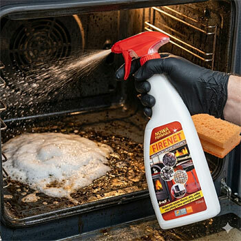 FIRENET - mega mocny preparat do czyszczenia kominków i usuwania tłuszczu, prezentacja czyszczenia piekarnika