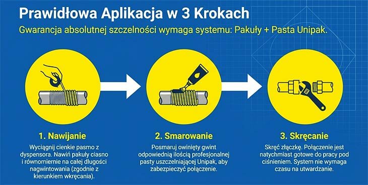 Pakuły lniane w dyspensorze UNIPAK 80g - w jaki sposób nawijać na gwint
