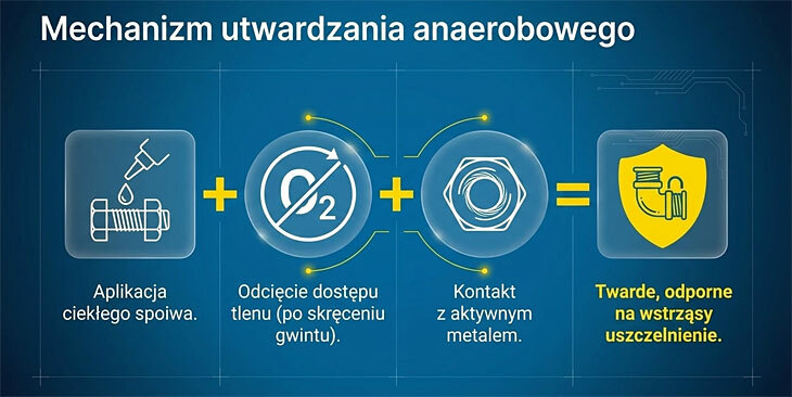 Schemat utwardzania kleju anaerobowego LOXEAL 58-11 bez dostępu tlenu