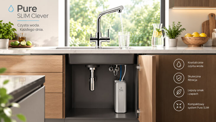 Aranżacja kuchni z systemem filtracji wody Pure Slim Clever