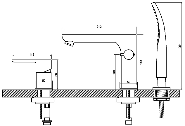 bateria wannowa siros 3-otworowa wymiar