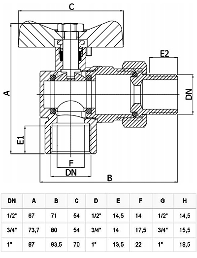 zawór kulowy ze śrubunkiem kątowy 